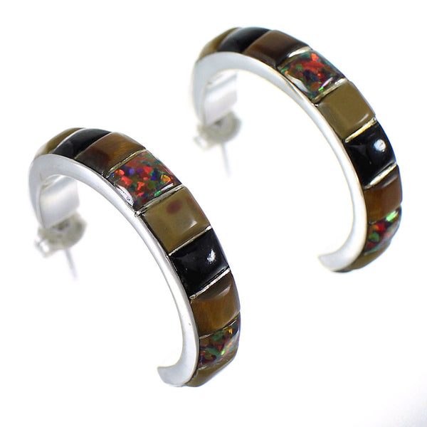 Authentic Sterling Silver Multicolor Post Hoop Earrings RX65632